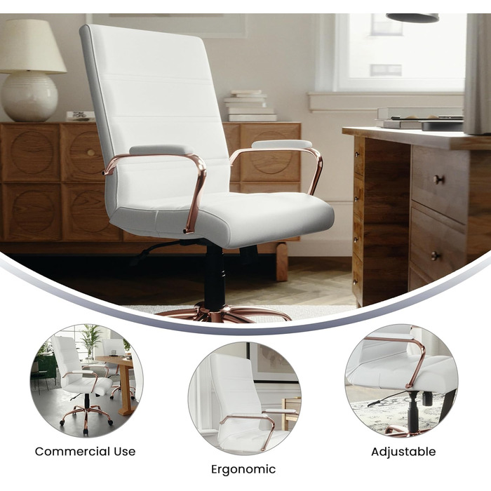 Крісло шеф Flash Furniture: обертне, біле шкіряне, з червоно-золотим каркасом, 61x58,5x103,5 см