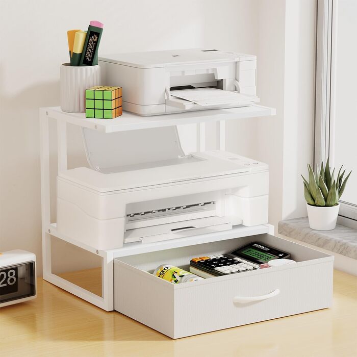 Підставка для принтера на стіл з ящиком для документів, органайзер для офісу, підставка для принтера, факсу, сканера (білий)