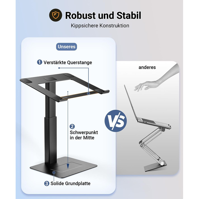 Регульований підставка для ноутбука, стійка для ноутбука на стіл, можливість стоячи, підставка для DJ, компактна альтернатива столу, сумісна з MacBook та ноутбуками 13'-16.5', чорний Polar-Schwarz