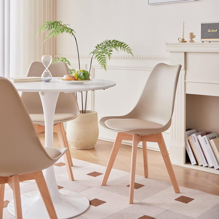 Набір з 6 стільців для їдальні, скандинавський стиль, ретро-дизайн, з м'яким сидінням, для кухні/офісу, з масивними буковими ніжками (колір: коричневий)