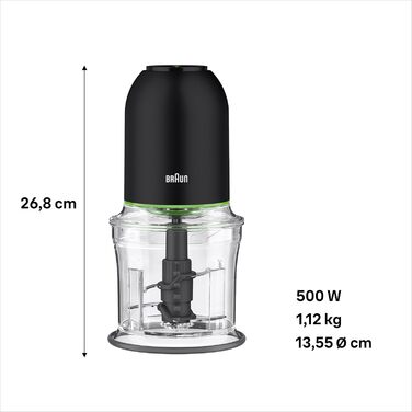 Подрібнювач Braun MultiPractic 3 CH3011BK чорний, 500 Вт, 4 леза з нержавіючої сталі, для льоду, посудомийна машина