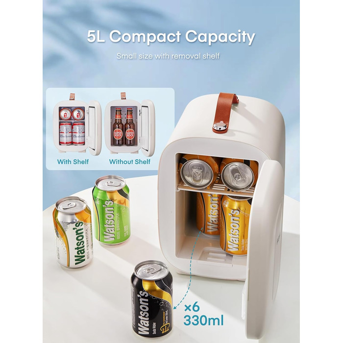 Міні холодильник FOHERE 5 літрів, USB живлення, 220V/12V, для напоїв та догляду за шкірою, білий