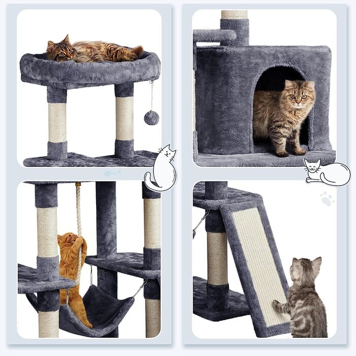 Кігтеточка для котів Yaheetech Cat Tree 159см Міцне котяче дерево з котячими печерами та платформами Ігровий будиночок для котів темно-сірий