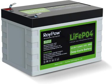 Літієва батарея 12V 30Ah LiFePO4, глибокий цикл RoyPow для автофургону, сонячна батарея, автономна (12 В 12 А)