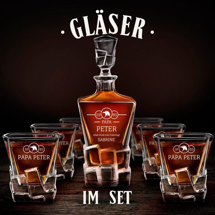 Мавертон Карафа для віскі 950 мл + Набір з 6 склянок для віскі з гравіюванням - Декантер для віскі - Подарунок на Різдво - Люкс дизайн - Кристалеве скло - для чоловіків на день народження (Орел)