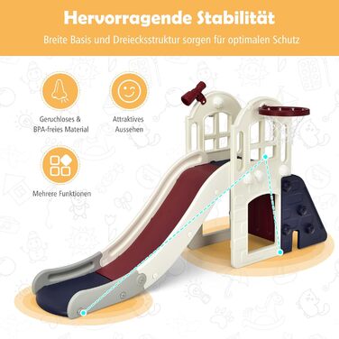 Дитячий ігровий комплекс COSTWAY 6-в-1: гірка, драбинка, баскетбольний кошик, кільця, тунель, телескоп - блакитний, для дітей від 3 років