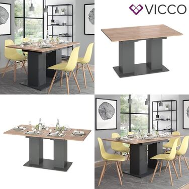 Розсувний обідній стіл Vicco Dix, 140x90 см, антрацит/дуб Золота сила