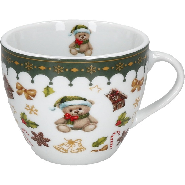 MamboCat Friend - 18-ти частинний чайний сервіс для 6 осіб | Керамічний сервіс з ведмедиком, будиночком з імбирного пряника та іншими новорічними мотивами | Тріо з чашками, блюдцями та тарілками | Ідеальний для святкування Різдва