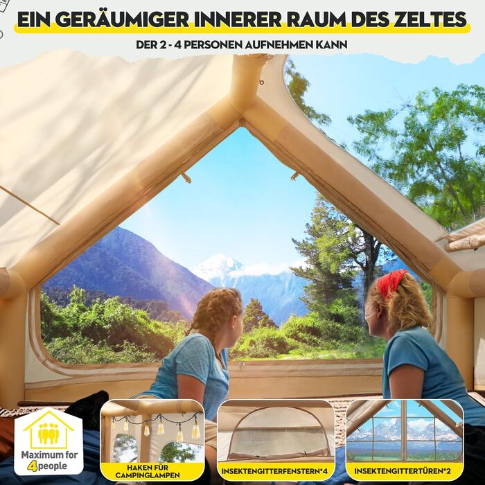 Надувний кемпінговий намет для 2-8 осіб Oxford 4 сезони з насосом - швидкозбірний водонепроникний намет (300x210x200 см, велике вікно)