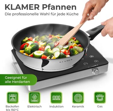 Сковорода-гриль KLAMER Induktion 28 см з нержавіючої сталі для стейків та тушкування