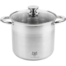 Нержавіюча каструля Karl Hausmann 6L з нержавіючої сталі з кришкою - для всіх типів плит, включаючи індукцію. Ідеально підходить для супу та пасти.