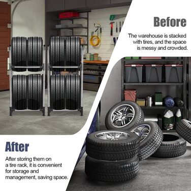 Стійка для шин BAOYOUNI на 4 шини/диски, 2 яруси, сіро-срібна, 57,2 x 37,3 x 114,6 см