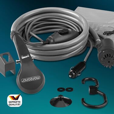 Monzana® Переносна кемпінгова душ з насосом 12V, KFZ-адаптер, сумка для зберігання, 2м шланг, 5м кабель, для авто, собак, саду, антрацит