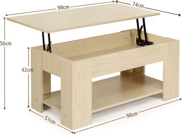 Журнальний столик COSTWAY регулюється по висоті, журнальний столик з підйомною стільницею та відсіком для зберігання, дерев'яний журнальний столик, стіл для вітальні Журнальний столик Чайний столик для вітальні (натуральний)