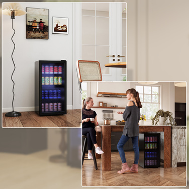 Міні-холодильник 93 л з скляними дверцятами, регульованими полицями, LED-підсвічуванням, регулюванням температури, розміром 47,2 x 43,7 x 83,3 см, чорного кольору