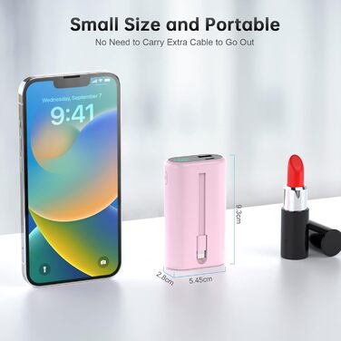 Виходи, LED дисплей, вбудований кабель, сумісний з iPhone - рожевий, 10800mAh, PD 15W, 3