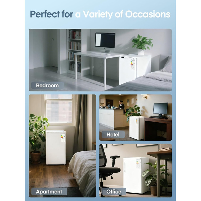 Компактний холодильник FOHERE на 90л з морозильною камерою, регулюванням температури (7 рівнів) та відділенням для овочів, білий