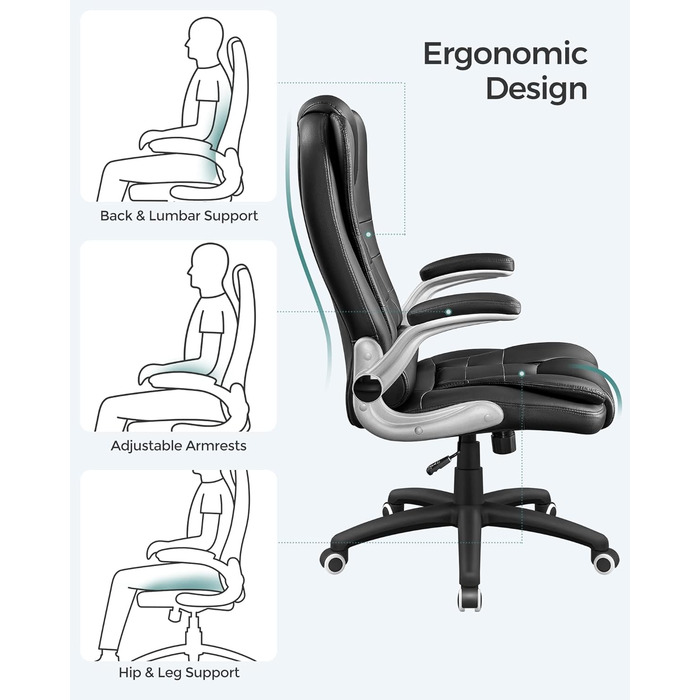 Офісний стілець SONGMICS Ergonomischer Bürostuhl, регульований, чорний, OBG21B, 52 x 53 x 122 см