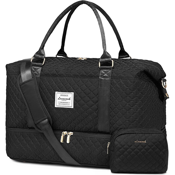 Спортивна сумка LOVEVOOK для жінок: велика дорожня сумка-мішок, weekender, з косметичкою, відділенням для взуття, водонепроникна, для подорожей, спортзалу, кемпінгу (L-2шт), чорна