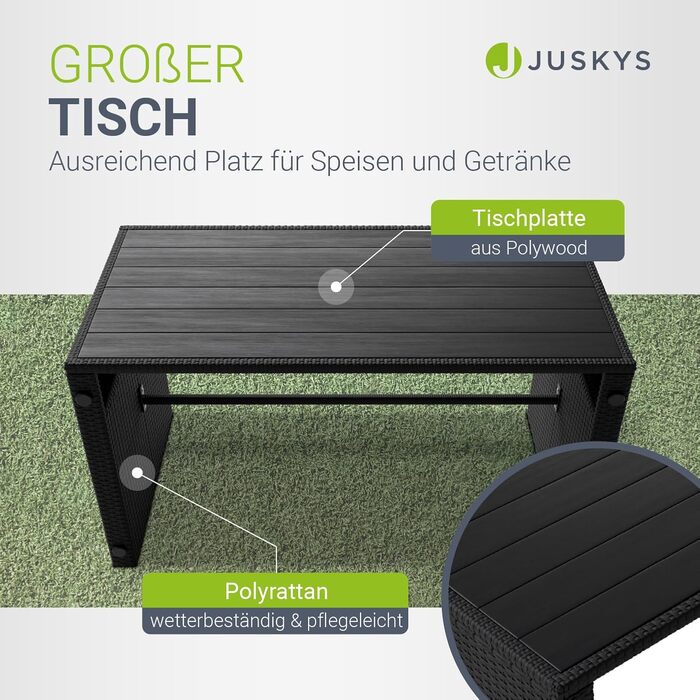 Набір садово-розкладних меблів Juskys Jamaika 2в1: стіл та садова лаунж-група - для балкона, саду, тераси. Чорний поліротанг