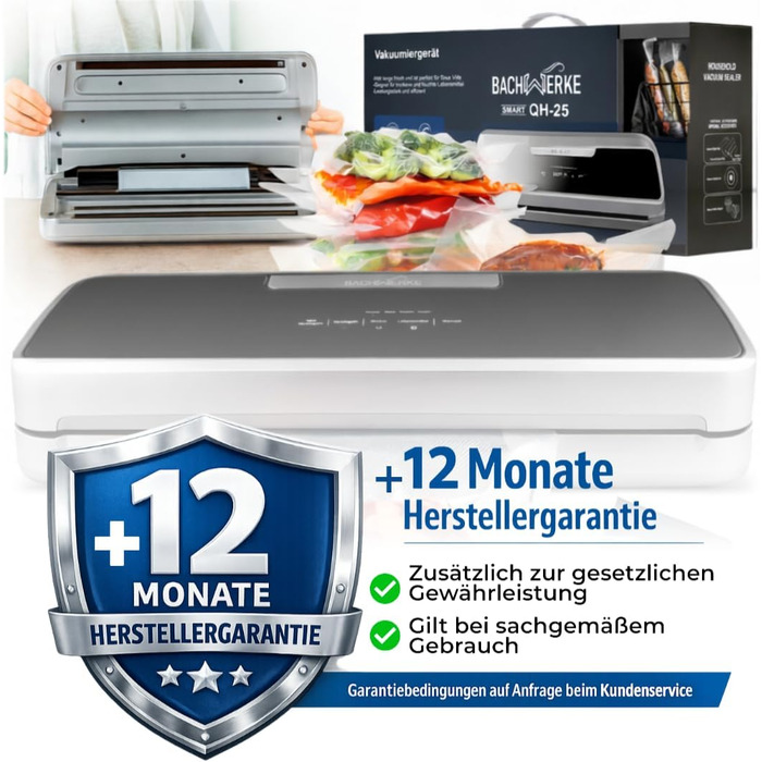 Вакууматор для продуктів BACHWERKE з рулоном та 10 пакетами, ширина шва 32 см, вакуумна машина для зберігання їжі, срібляста
