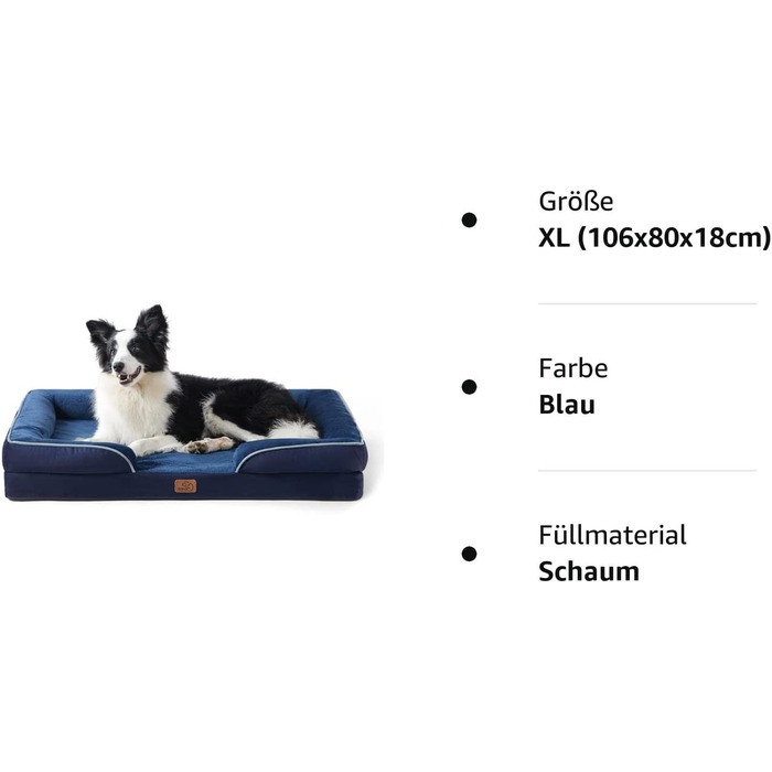 Ортопедичне ліжко для собак ергономічний диван для собак-диван для собак розміром 89x63 см з пінопластом у формі яйця для середніх собак, можна прати нековзні ліжка для собак, (XL (106X80X16 см), темно-синій)