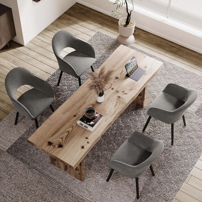 Набір обідніх стільців для кухні та вітальні (4 шт.) з підлокітниками, м'яке сидіння, поліестер, дерев'яні ніжки, бежевий, темно-сірий, чорний