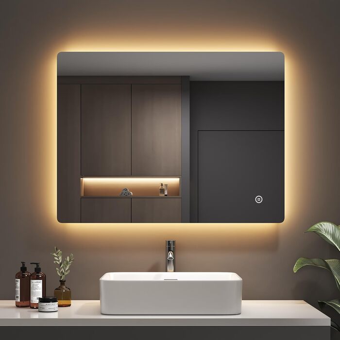 Дзеркало для ванної кімнати EMKE з підсвічуванням 60x80 см, сенсорне, протизапітніюче, 3 режими освітлення, таймер 8 годин