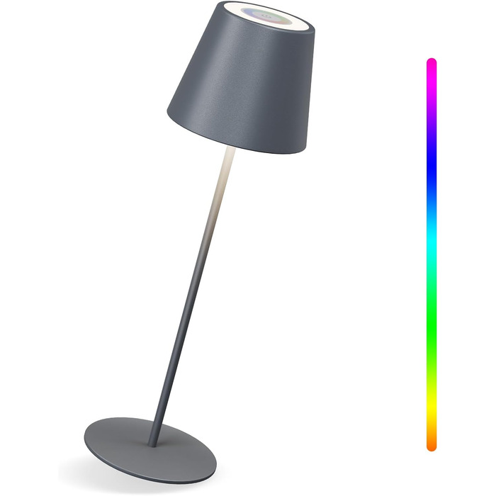 LED настільна лампа MALUX бездротова, торшера з торканням, диммування, тепле біле світло 2700K-4000K, металева, акумуляторна, вологостійка IP54, для саду, їдальні, спальні, робочого кабінету, балкону, готелю (темно-сірий), (сірий) 1 шт.
