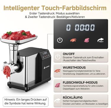 Електрична м'ясоподрібнювач AAOBOSI 3000W з LED-дисплеєм, 9 швидкостей, з нержавіючої сталі, для дому, з насадкою для ковбас та кіббе