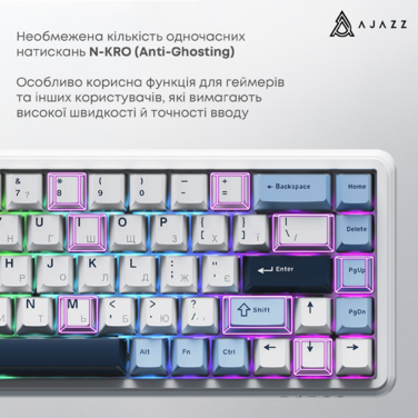 Клавіатура механічна бездротова Ajazz AK680 MAX (8+8K) Magnetic Switch RGB Wireless/BT/USB White