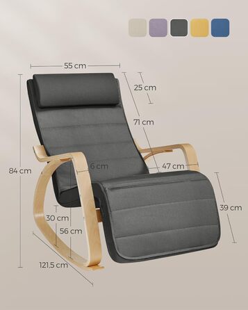 Крісло-гойдалка SONGMICS з підставкою для ніг, з підлокітниками, з натурального дерева, до 150 кг, сіро-натуральне, LYY10G