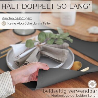 Набір з 6 преміум-підкладок для столу Mahewa® з штучної шкіри - підкладки під тарілки, миючі та водонепроникні, в шкіряному стилі (темно-сірий, квадратні з тримачем)