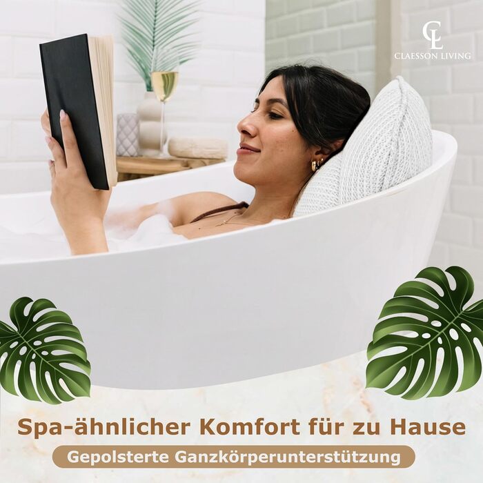 Подушка для ванни повне тіло (152x56 см) з підголівником (11 см) - біла. Підтримка шиї, спини та ніг. З сумкою для прання та подорожей, гачком для сушіння.