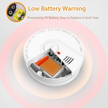 Пожежні сповіщувачі для дому та офісу з фотоелектричним датчиком на 10 років, оптичний димовий сповіщувач, 2 шт.