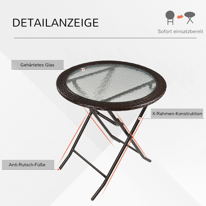 Розкладний стіл Outsunny Camping Table круглий Ø68 см з ротанговим декором і міцною сталевою рамою, ідеально підходить для саду та пікніка