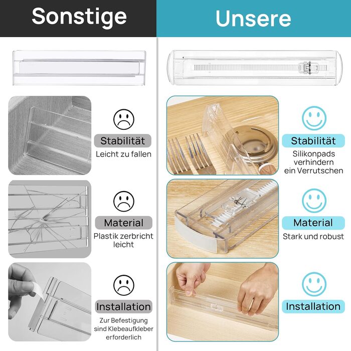 Організатори для шухляд Vtopmart 8 шт., регульовані роздільники, прозорі (25.6-41.6 см)