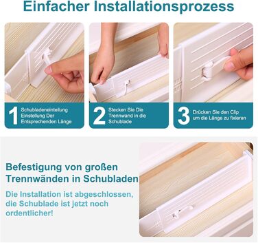 Організатори для ящиків MOFELON (8 шт.), регульовані роздільники для ящиків (33-58.5 см, 6.4 см H), система організації для шаф, комодів, кухні, спальні, ванної кімнати - білий