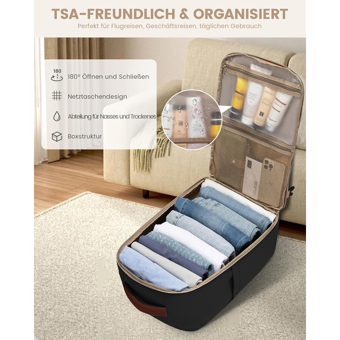 LOVEVOOK Рюкзак ручної поклажі, 40L, для подорожей та бізнесу, водонепроникний, 17.3 дюйми, для жінок, зелено-бежевий (40x20x25 см)