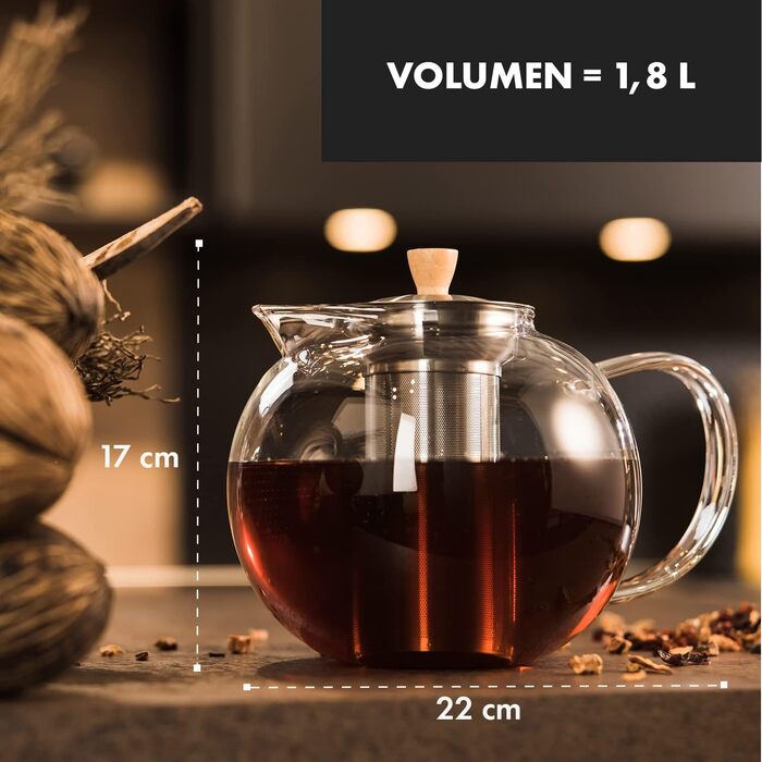 Скляний чайник 1,8 л з фільтром для чаю Glaswerk