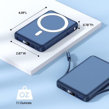 Дисплей, USB-C, для iPhone 15/14/13/12 (синій), 10000mAh, 22.5W Wireless PD, LED