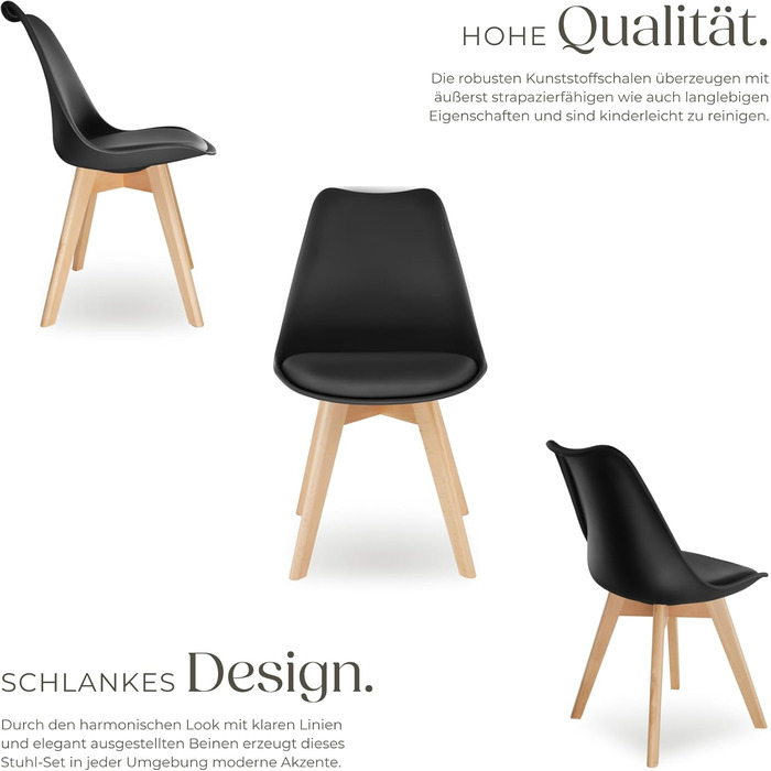 Набір обідніх стільців tectake® Frederikke II (4 шт.) - сучасний дизайн, чорний колір, для кухні, вітальні, офісу