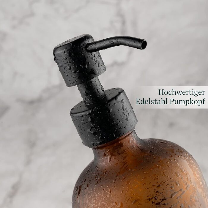 MONOKO Набір дозаторів для мила 4 шт. Чорний матовий, скло, 500 мл | Дозатори для шампуню, мила, кухні, з нержавіючою сталею | Pumpflasche + наклейки