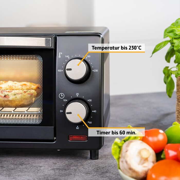 Міні-піч TZS First Austria 10L з регулюванням температури до 230°C, таймером 60 хв, 2 рівнями та грилем - для кухні та кемпінгу