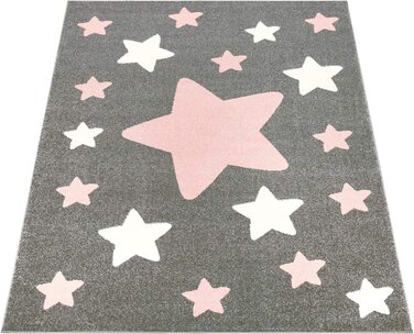 Домашній килим Paco для дитячої кімнати, дитячий килим з великими і маленькими зірками сіро-рожевого кольору, розмір (140x200 см)