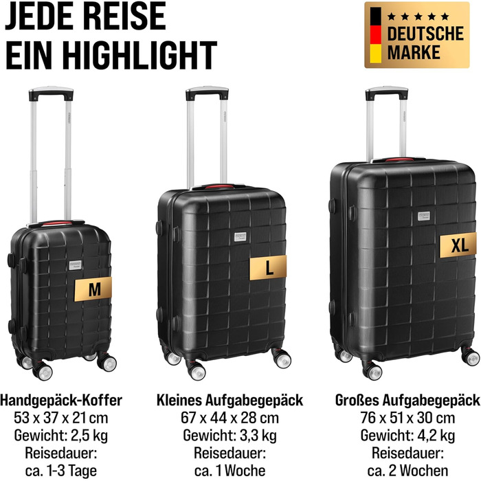 Набір валіз Monzana 3шт з TSA замком, органайзером, вагами та гелевими ручками, M-L-XL, чорний