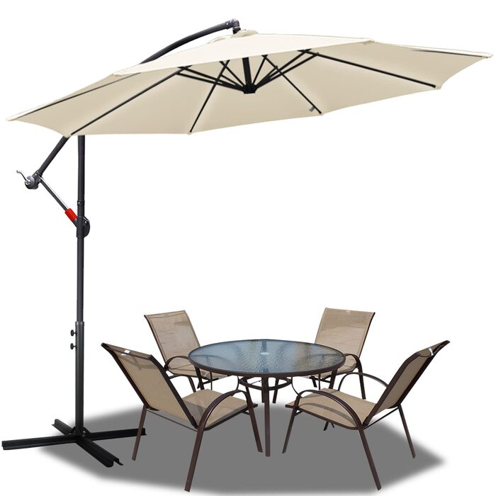 Садова парасолька від сонця Alu Ampelschirm з рукою-курбом, діаметр 300 см, бежева, з UV-захистом та водовідштовхувальним покриттям