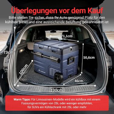 Автомобільний компресорний холодильник AAOBOSI 45л з Wi-Fi, USB зарядкою, LED підсвіткою, 12/24V/220V - для авто, кемпінгу, подорожей (синій)