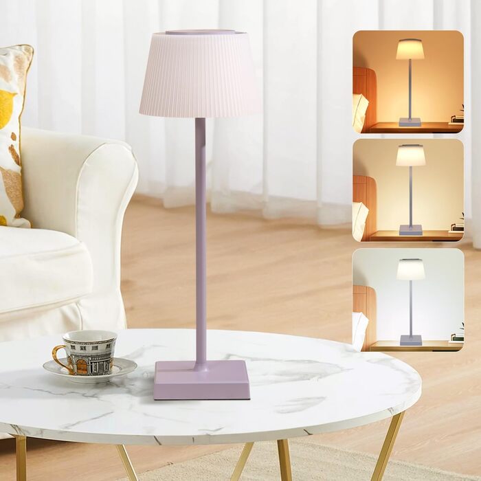 LED лампа Aigostar на акумуляторі, торшери бездротові, торшер з сенсорним керуванням, регулювання яскравості, 3 колірні температури, нічник IP54 вологостійкий для дому та саду, спальня, вітальня, ресторан, сад - (фіолетовий)