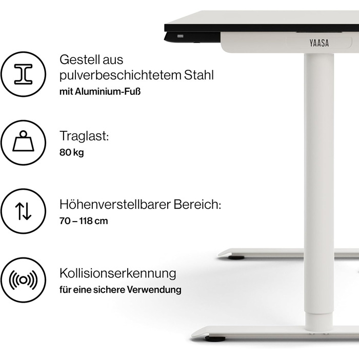 Письмовий стіл Yaasa Basic S, 120x70 см, білий, вкл. ключовий замок, USB-порт для зарядки